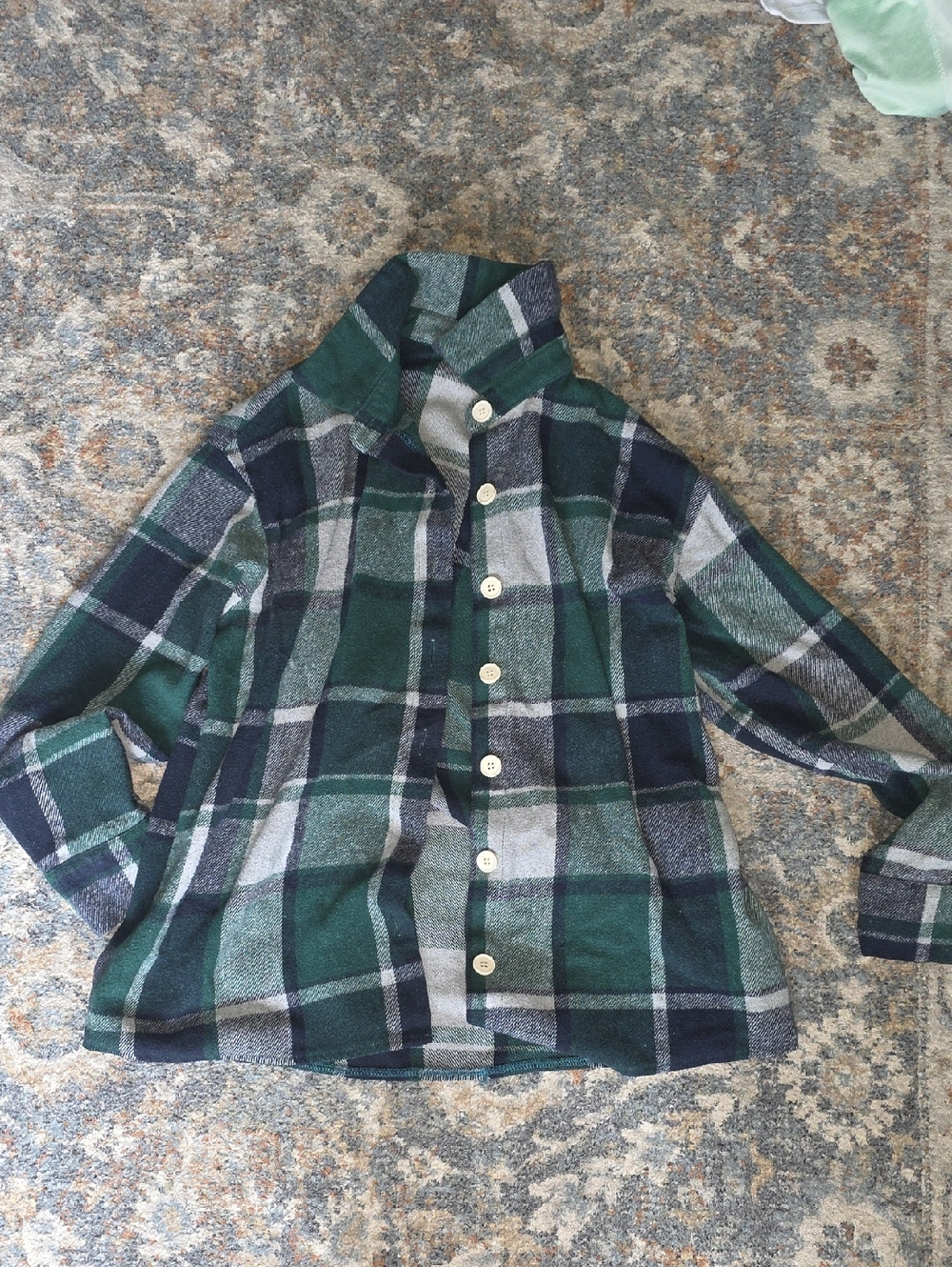 SHEIN Green & Navy Plaid Button-Up Shirt Jacket